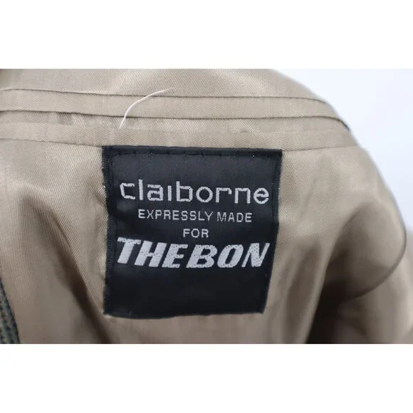 Vintage Claiborne For The Bon Mens 42L Houndstooth Wool Blazer Career Preppy
